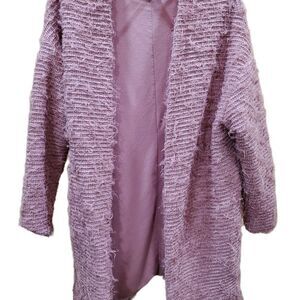 Free Press Womens Medium Fuzzy Open Front Cardigan Pink Boucle Sweater Coat